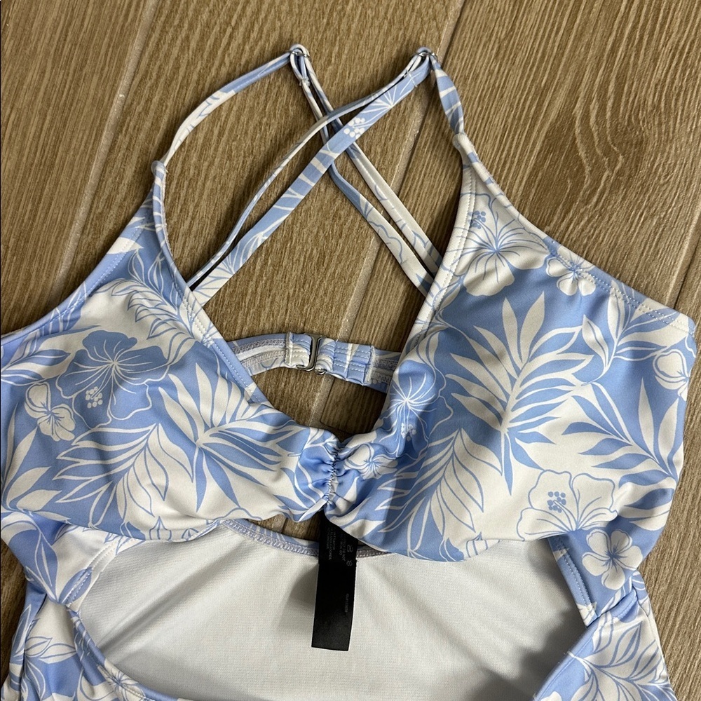 Hurley Blue and White Floral One Piece Swimsuit - Picture 3 of 8